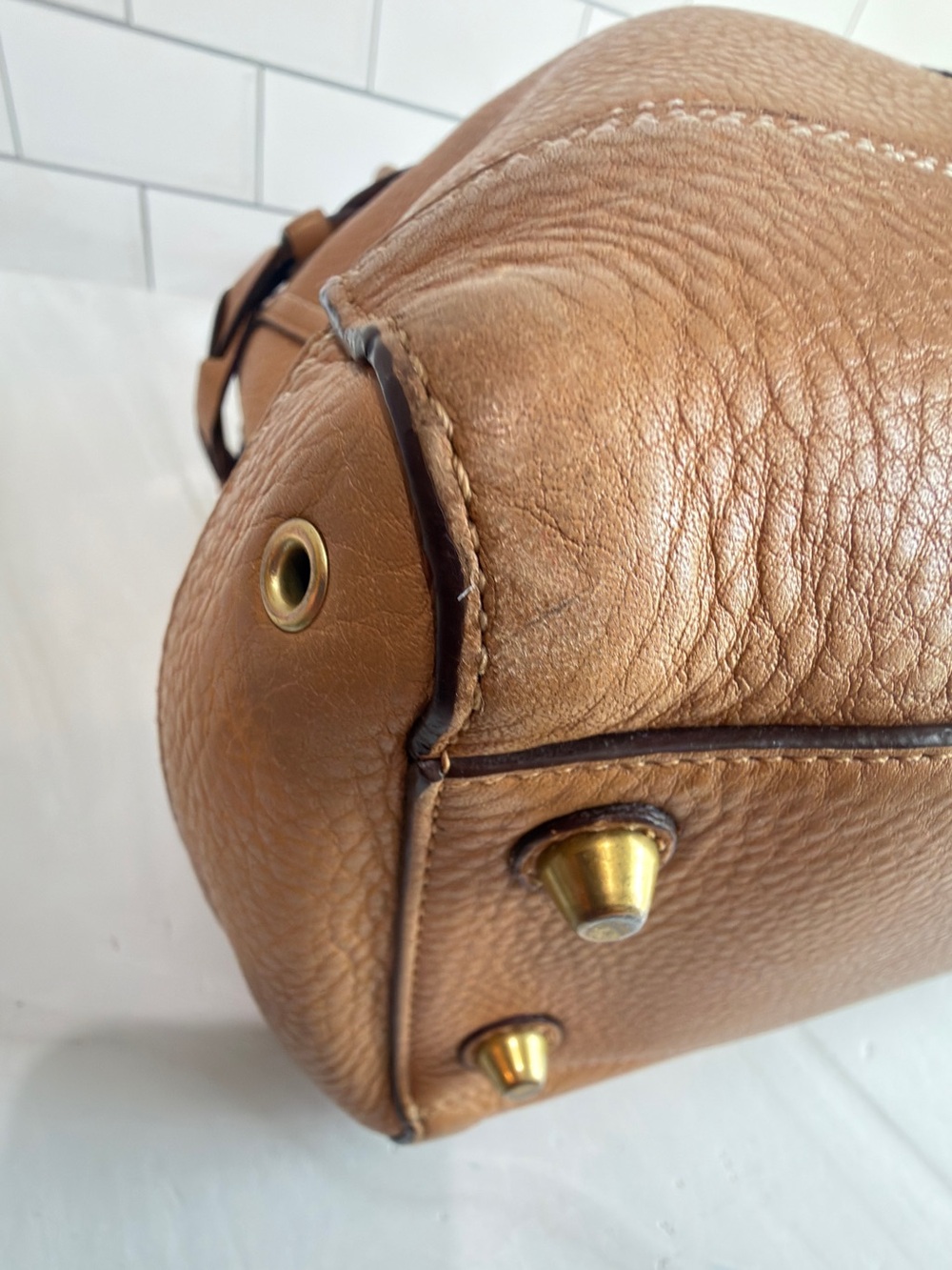 COACH VINTAGE HAMPTON PEBBLED LEATHER SHOULDER BAG BRAIDED ACCENTS Tan - Picture 9 of 14